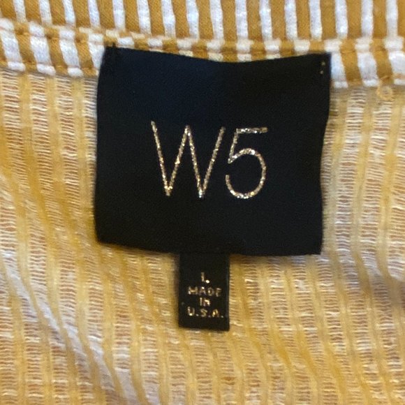 W5 Anthropologie Striped Twist Hem Shirt Mustard Beachy Coastal Fall Stretch-L - Picture 10 of 10